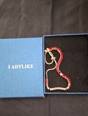Red Tennis Bracelet - Gold Chain